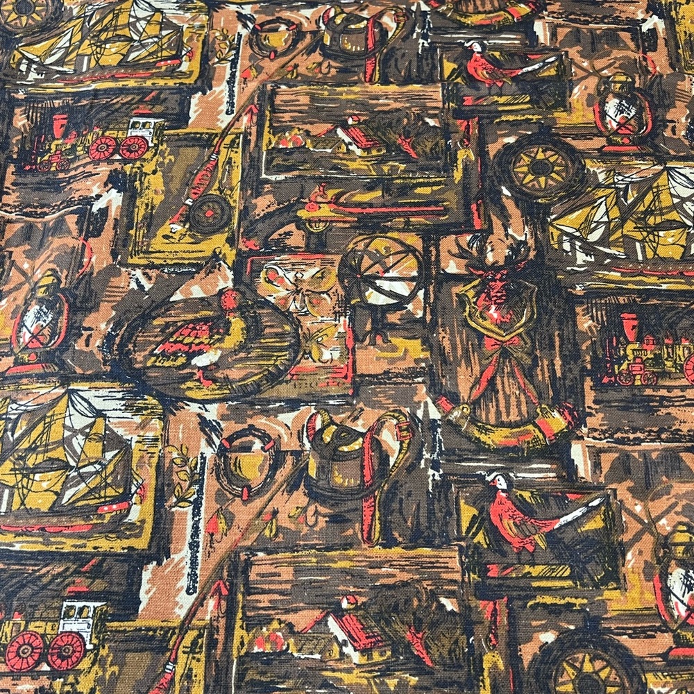 Vintage fabric Huntington vat colour preshrunk screen print 12ft 3” x 56”